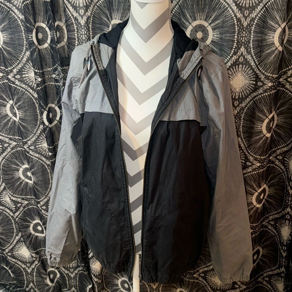 Gray and Black Color Block Men’s Hooded Jacket by New Look Men - Size Medium